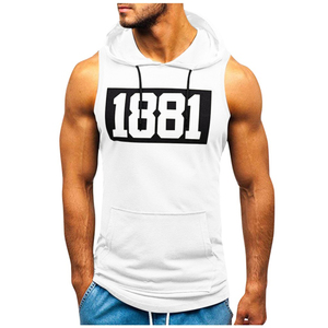 เสื้อกล้ามมีฮู้ดผู้ชาย 1881 พิมพ์ลายแขนกุดผ้าฝ้ายลำลองคอกลมมีกระเป๋า - Product Image 4