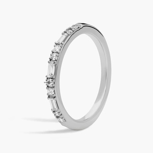 Anillo de Compromiso de Diamantes Blancos Cultivados en Laboratorio para Mujer, Corte Baguette, Media Eternidad Redonda, Oro 10K 14K 18K, Plata 925 935 - Product Image 3