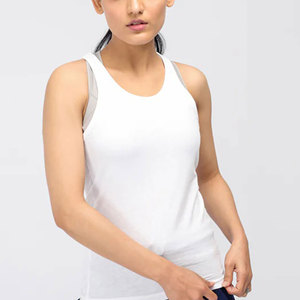 Camiseta sin mangas de algodón blanca para mujer, cuello redondo, informal, color liso, transpirable, de punto, longitud regular - Product Image 3
