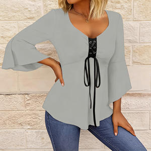 Offre Spéciale : Débardeur Élégant et Décontracté pour Femme, Col Rond, Manches Évasées à Lacets, Couleur Unie, Écoresponsable, Idéal pour les Soirées Estivales - Product Image 5