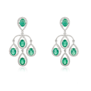 ต่างหูแบบห้อยประดับเพชรทรงหยดน้ำและมรกตทรงรีสไตล์อาร์ตเดโค NOVA 18K - Product Image 2