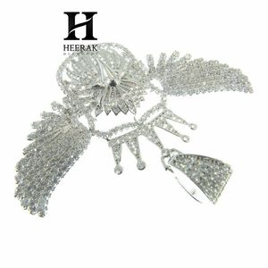 Collar con colgante de alas de águila con incrustaciones de diamantes, estilo Hip Hop, con dijes de corona, cabeza de águila y escudo, y colgante de pájaro con diamante cultivado en laboratorio VVS - Product Image 4