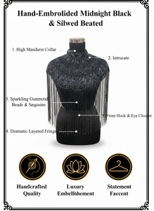Capa con flecos de cuentas negras hecha a mano para vestidos de noche y trajes de gala |   Chal de Hombro Gótico Vintage, Accesorio de Lujo OEM - Product Image 6