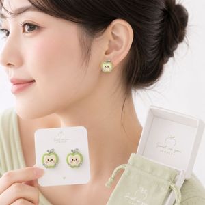 Minimalist Green Enamel Apple Stud <b>Earrings</b> with Custom Zircon Enamel Craft, Creative Piercing Studs for Shopify Sellers - Product Image 5