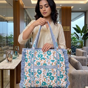 Bolso de Hombro Acolchado de Algodón al por Mayor, Bolso Tote con Estampado Floral, de Gran Capacidad, de Poliéster para Uso Diario de Mujeres - Product Image 4