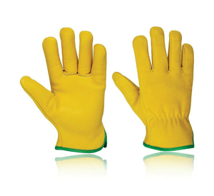 Guantes de Seguridad de Cuero Amarillo con Puño Elástico Verde Antideslizante Resistentes a Impactos (Nivel 3) Guantes de Trabajo de Uso General - Product Image 4