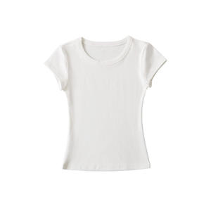 T-shirt de fitness d'été pour femme, col rond, compression, yoga, haut court, sans couture, en spandex doux et coton, grande taille, imprimé - Product Image 6