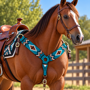 Collier de poitrage pour cheval Western, motif Navajo perlé, finition en laine et cuir, taille COB et FULL, modèle personnalisable, marque BREASTCOLLAR - Product Image 3