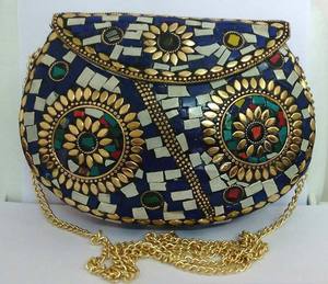 Bolsos de Metal con Mosaico Blanco y Negro para Mujer, para Fiestas, GC-BG-582, Disponibles al Mejor Precio de Exportador Indio - Product Image 1