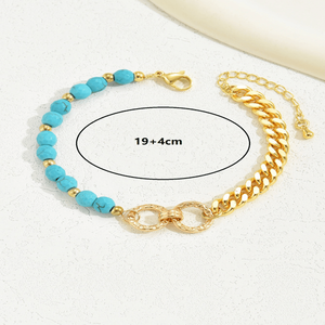 Lussuoso Bracciale da Donna con Doppio Anello, Turchese, Multi-Catena e Perline Miste, Stile Creativo Instagram per Vacanze e Regali di Appuntamento - Product Image 2