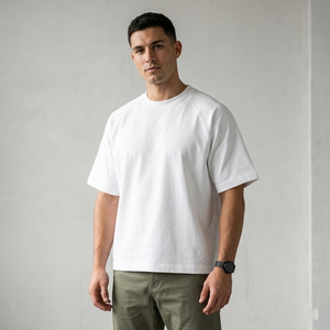 Workout Boxy T Shirt Men Oversize Short Sleeve O-Neck Boxy Tee Shirts Men's 100% Cotton Drop Shoulder Boxy <b>TShirts</b> Mens - Product Image 5