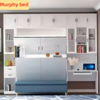 Lit mural intégré moderne avec armoire, bureau et bibliothèque sur mesure pour petits appartements, lit Murphy pliant dissimulé avec canapé
