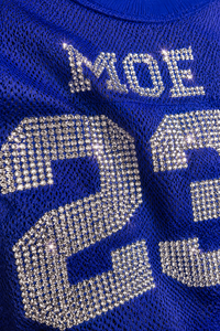 OEM Breathable Eyelet Mesh See Through Crop <b>Top</b> American Football Jersey Custom <b>Rhinestone</b> Letter Print Boxy Sport Y2K Bling Tee - Product Image 2