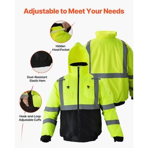 High Visibility <b>Reflective</b> Safety <b>Jacket</b> for <b>Men</b> Women Waterproof Winter Hoodie Work Construction Coat Pockets for Rainy Days - Product Image 6