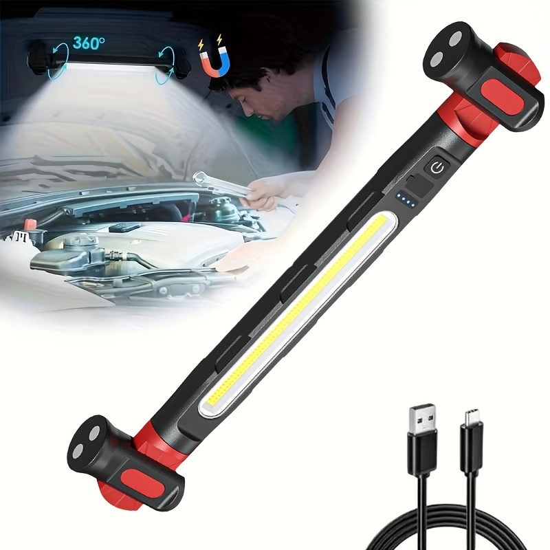 Impact Resistant COB LED Work Light USB Charging with Magnetic Bottom and Folding Hook for Industrial Maintenance