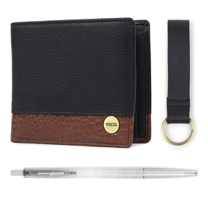 WRIZA Juego de regalo de billetera, bolígrafo y llavero de cuero genuino para hombre |   Caja Combinada con Textura de Cocodrilo Premium para Cumpleaños, Aniversario, Eventos Corporativos - Product Image 1