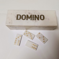 Tuiles de dominos doubles six en bois faites à la main avec points incrustés d'or, coffret cadeau de luxe écologique, boîte de rangement blanche