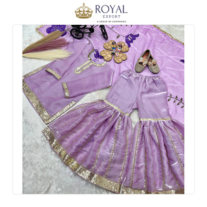Robes élégantes pour mariage et soirée, en soie Gmy pure, ensemble Sharara pour enfants avec broderie et dupatta en organza - Product Image 5