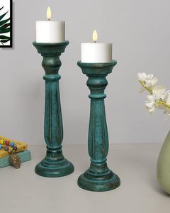 Candelabro de Madera Verde Envejecido Estilo Rústico para Decoración del Hogar - Product Image 3