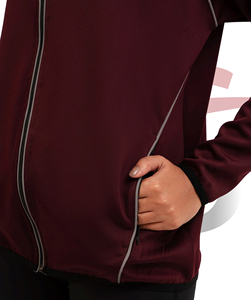 <b>Women's</b> Maroon Full Sleeve <b>Zip</b>-<b>Up</b> Jacket With Contrast Binding Breathable Polyester Cotton Activewear Regular Fit Solid Color - Product Image 5