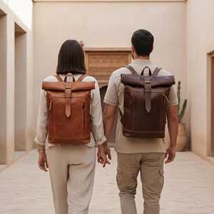 Premium Leather <b>Roll</b> Top <b>Backpack</b> Unisex Vintage Fashion Cotton Lining Travel Bag Retro Laptop Rucksack Bulk Pricing LTBP-0060 - Product Image 6
