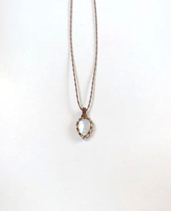 สร้อยคอทำมือประดับจี้หินมูนสโตนสีรุ้งธรรมชาติ  โซ่ลูกปัดไม้ไผ่โลหะผสมสังกะสี  งานถักมาคราเม่  สไตล์โบโฮ  เครื่องประดับคริสตัลบำบัด สำหรับผู้หญิง - Product Image 3