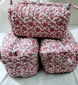 Juego de 3 Bolsas de Aseo para Mujer con Cierre de Cremallera de Algodón, Diseño Acolchado con Estampado Floral, Rectangular, Gran Capacidad, Bolsa de Maquillaje Cosmética para Viaje - Product Image 3