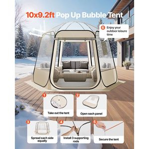 Tenda a Cupola Pop-up 10 x 9,2 Piedi, Impermeabile e Resistente ai Raggi UV, Rifugio Trasparente per Campeggio e Giardino, Tenda Igloo W - Product Image 2