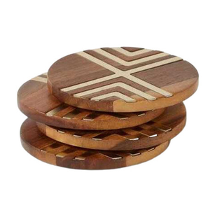 Round Wooden <b>Coaster</b> <b>Set</b> Of 4 Pcs With Wood Finished For Hot & Cold Cover Of Beverage Kitchenware <b>Coaster</b> <b>Set</b> - Product Image 2