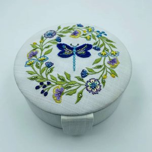 Embroidered <b>Fabric</b> Jewelry Organizer <b>Box</b> Velvet Style Round <b>Storage</b> Case <b>for</b> Ring Necklace Custom Color Size Logo - Product Image 1