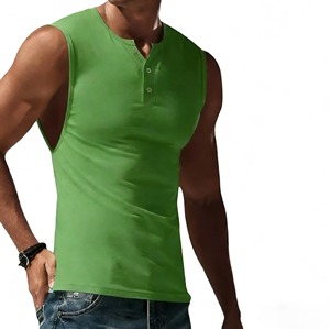 Premium Quality Comfortable Quick-Dry Breathable <b>Henley</b> Neck Tank <b>Top</b> for <b>Men</b> 100% Polyester - Product Image 2