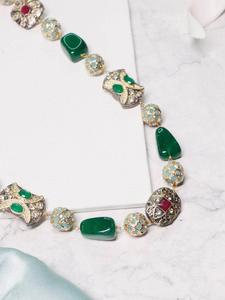 Ensemble collier et boucles d'oreilles en perles d'imitation vertes victoriennes et pierres semi-précieuses, plaqué argent, pour anniversaire, vente en gros - Product Image 3