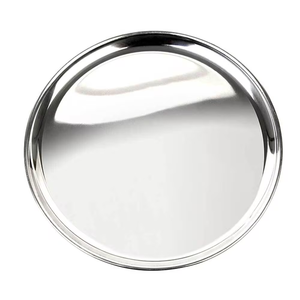 Plato Redondo de Acero Inoxidable Pulido, Vajilla de Metal Plateado, Plato Plano Resistente - Product Image 4