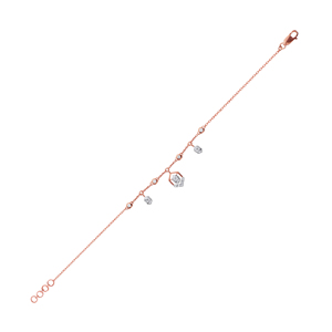 18K <b>Rose</b> <b>Gold</b> Plated Hexagon CZ <b>Charm</b> <b>Bracelet</b> for Women | Dainty Adjustable Chain <b>Bracelet</b> | Minimalist Geometric Diamond Brace - Product Image 1