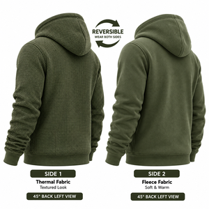 Sudadera con capucha reversible personalizada para hombre, de doble tejido, con cremallera, forro polar térmico tipo gofre, chaqueta con cremallera reversible personalizada para hombre - Product Image 6