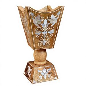 Brûle-encens en bois de séquoia naturel durable avec incrustation de nacre, motif religieux arabe, coffret cadeau de luxe, collection Rêve Printemps Automne - Product Image 1