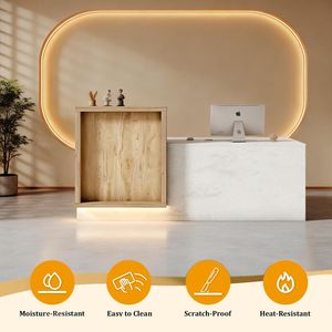 Mostrador de Recepción Moderno de 79 Pulgadas para Dos Personas, Mostrador de Oficina de Piedra con Cajones, Bandeja para Teclado y Gestión de Cables LED - Product Image 4