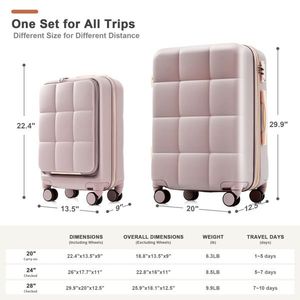 Juego de 3 Maletas Rígidas de ABS de 20 Pulgadas con Puerto USB, Portavasos y Ruedas Giratorias, Diseño Moderno con Apertura Frontal - Product Image 2