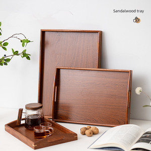Plateau de service rectangulaire moderne en bambou carbonisé noir avec poignée métallique pour les fêtes - Product Image 5