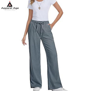 Wide Leg <b>Jeans</b> Woman Mid Waisted Trendy <b>Pull</b> <b>On</b> Drawstring Stretchy <b>Jeans</b> Pants With Pockets For <b>Women</b> - Product Image 3