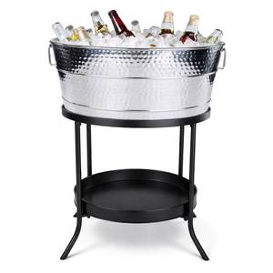Hammered Aluminium Beverage Tub with <b>Stand</b> Metal Wine Ice Bucket Party <b>Drink</b> Chiller with Storage Shelf - Product Image 1