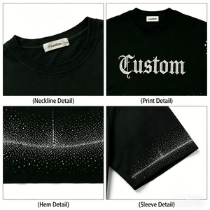 Custom Rhinestone Studded Oversized Black T-<b>Shirt</b> <b>Gothic</b> Streetwear Bling Graphic Tee Wholesale - Product Image 6