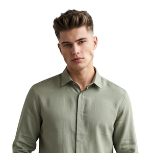 Chemise à manches longues pour homme, imprimé floral vert sauge, boutonnée, coupe ajustée, chemise habillée décontractée, fournisseur de vêtements personnalisés - Product Image 3