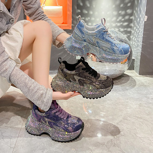 Baskets Chunky Femme Ciel Étoilé Strass 2026 Nouvelle Collection Semelle Épaisse Rehaussante Discrète Chaussures Décontractées - Product Image 4