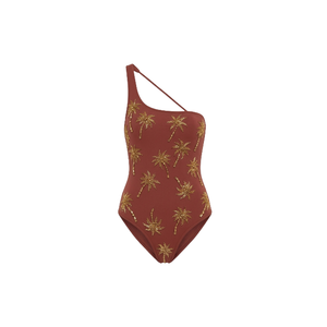 <b>Hot</b> Sale <b>Red</b> Solid Color Women's Bodysuit with Palm Tree Embroidered Bodycon Fit One-Piece Swimsuit Cover-Ups for Womens Wear - Product Image 1