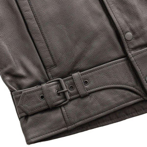 Gilet en cuir véritable pour homme, col en V, fermeture éclair simple, coupe-vent, rembourrage en polyester, style motard, coupe classique - Product Image 6