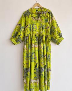 Custom Size Tropical Print Maxi Dress Women 100% Cotton Loose Fit <b>Three</b> Quarter Sleeve V-Neck Casual Summer Casual Dresses - Product Image 2