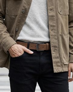 Brown Cow Hide Leather <b>Belt</b> with Black Rectangular Pin Buckle Casual Durable Design - Product Image 4