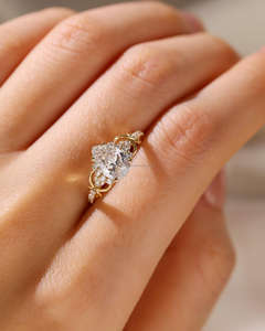 IGI Certified 14K Gold Vintage Style Engagement/Wedding Ring Pear Cut <b>Lab</b> Grown Yellow Diamond VS Clarity for Parties - Product Image 4