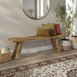 Banco Rústico de Madera Maciza sin Acabado, Banco Decorativo para Entrada de Casa de Campo, Banco de Madera Natural para Dormitorio, Sala de Estar, Muebles - Product Image 4